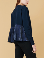 RHIE Womens Designer Navy Sweater with Back Pleat