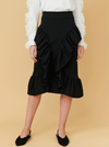 RHIE Womens Designer Black C Ruffle Pencil Skirt in Ponti