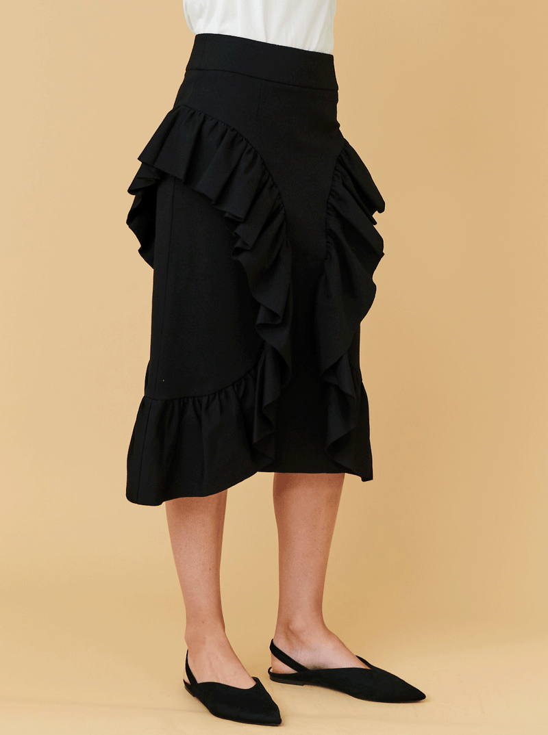Rhi C Ruffle Skirt Black RHI