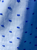 RHIE CHARLOTTE POPOVER SHIRT DETAIL FILCOUPE SWISS DOT SHIRT IN BLUE