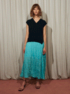 RHIE DESIGNER KNIT AND SLIP DRESS IN AQUA AND NAVY 