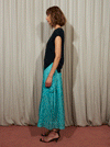 RHIE SILK LEE DRESS IN AQUA AND NAVY WITH CARGO POCKETS