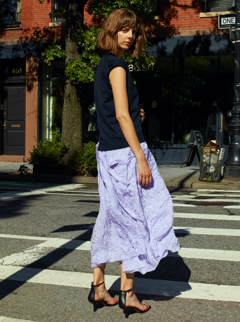 Rhie Crinkle Silk Lee Dress Lilac Navy RHIE