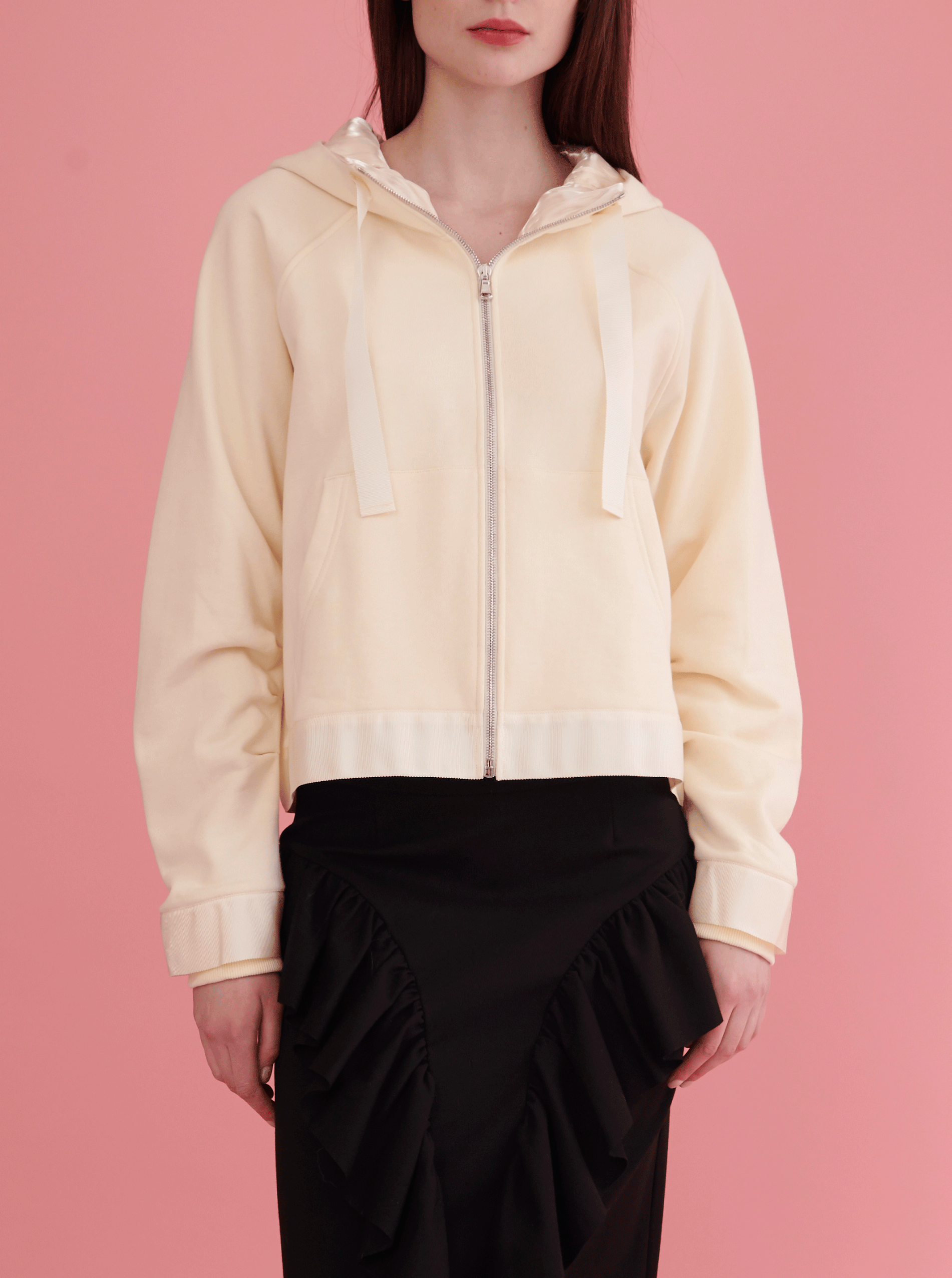 Pleated sleeve top hoodie