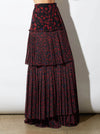 RHIE LAYERED BLACK AND RED LONG PRINTED SKIRT