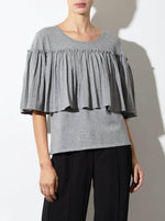 RHIE Womens Designer Grey Pleated Peplum Pope Sweater