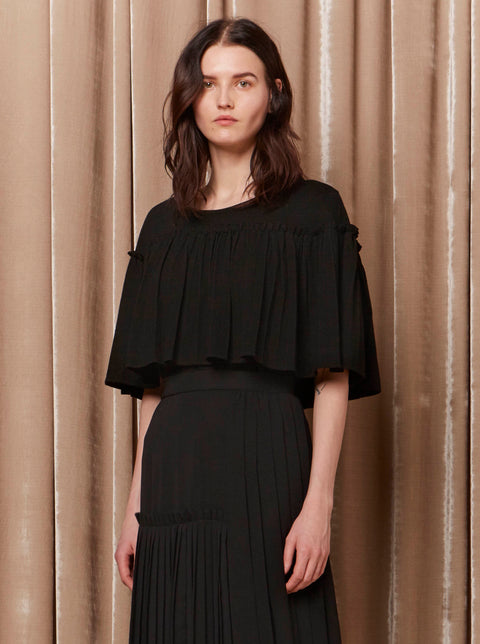 RHIE Womens Designer Black Pleated Peplum Pope Sweater