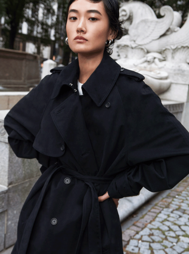 Black cotton trench coat best sale