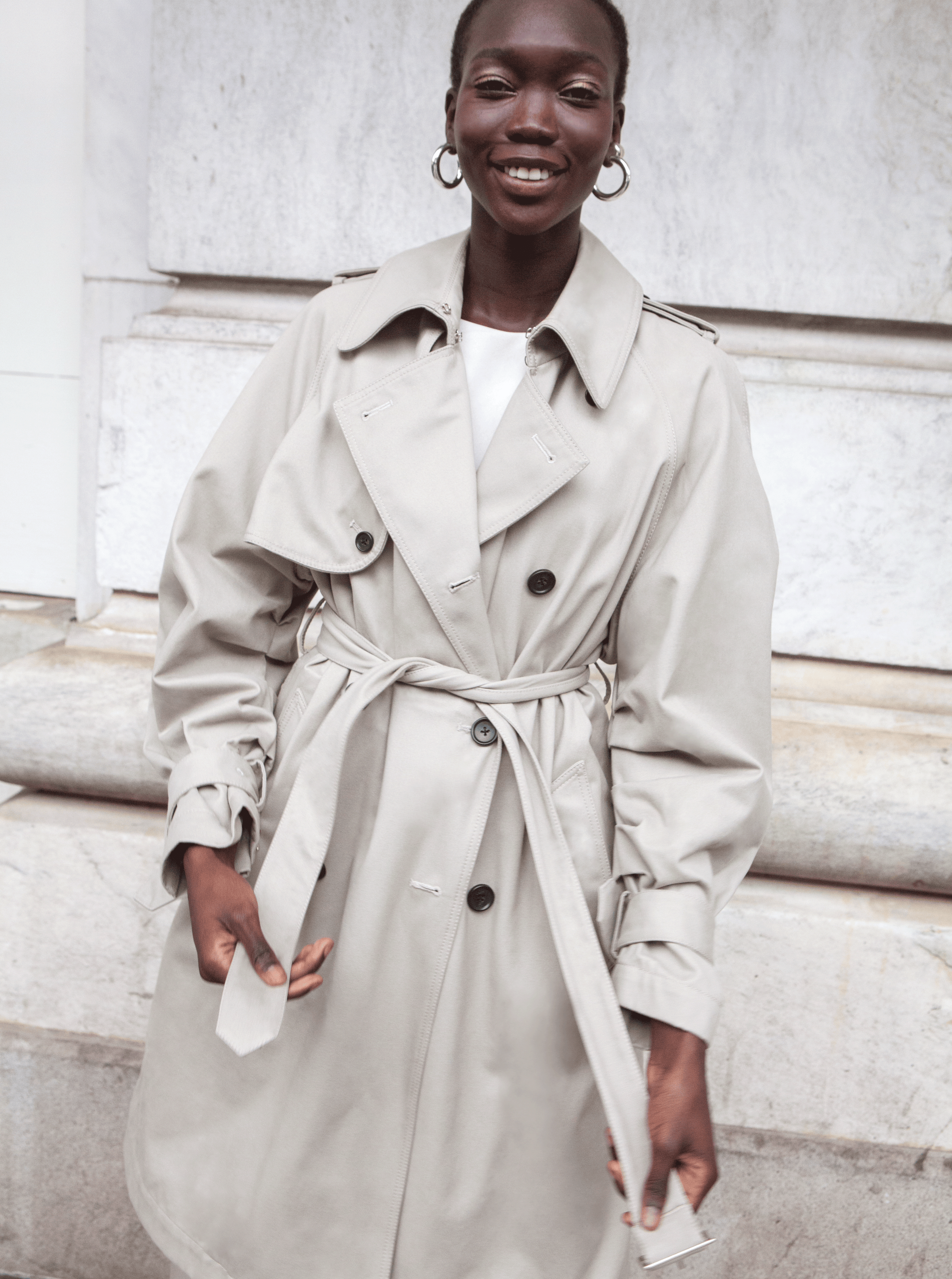 Cream online trench coat